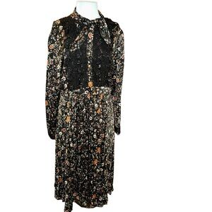 Dalia MacPhee Womens Dark Floral Pleated lace Midi Dress Size 1x plus size 14 16